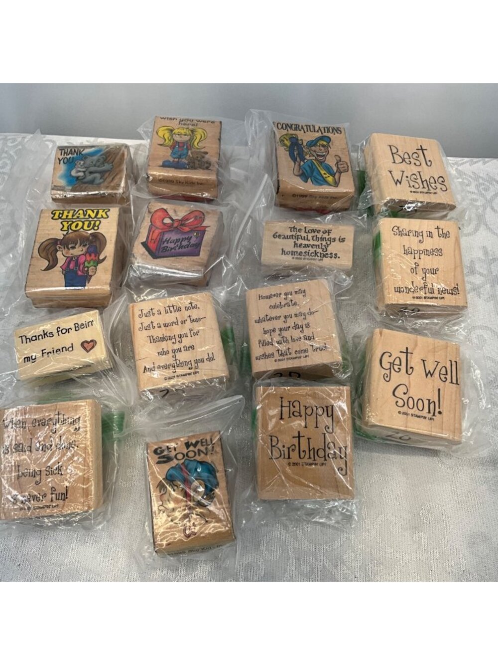 Assorted Wooden Rubber Stamps Lot Of 15 With Sentiments For Cards & Crafts